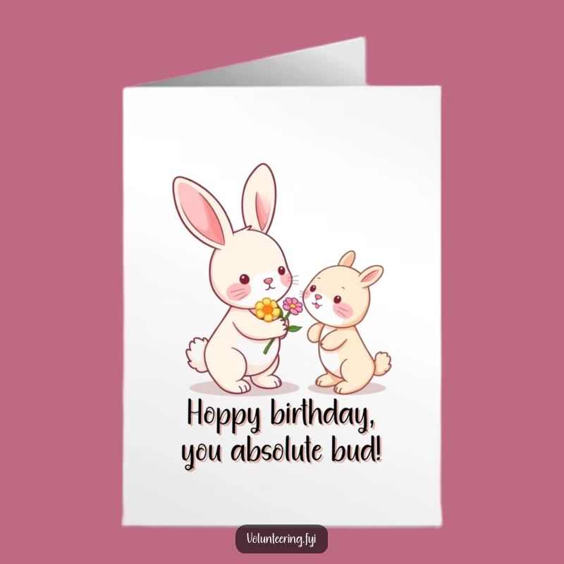 Free Printable Birthday Card: Kawaii Bunny Flower Gift, Funny Downloadable Delight