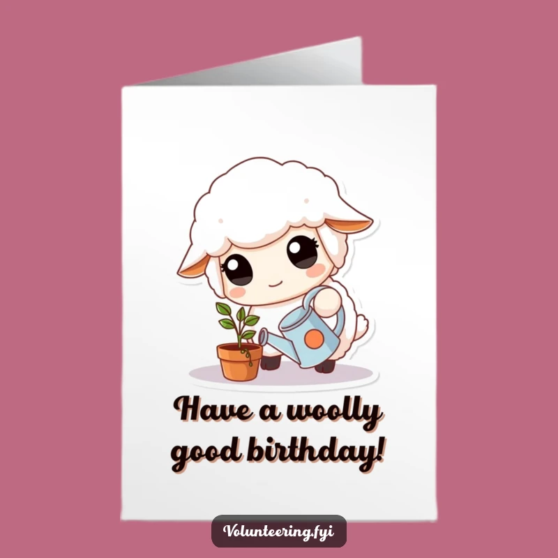 Free Printable Birthday Card: Kind Sheep Watering Plant - Sweet Downloadable Gift