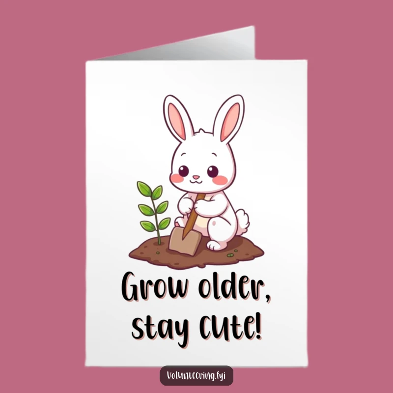 Free Printable Bunny Birthday Card: Cute Gardener Bunny Planting Fun Downloadable Gift