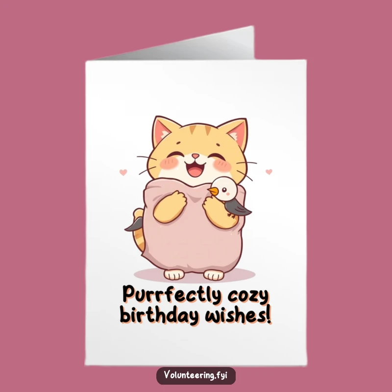 Free Printable Cat & Bird Birthday Card: Funny Downloadable Gift for Cozy Celebrations