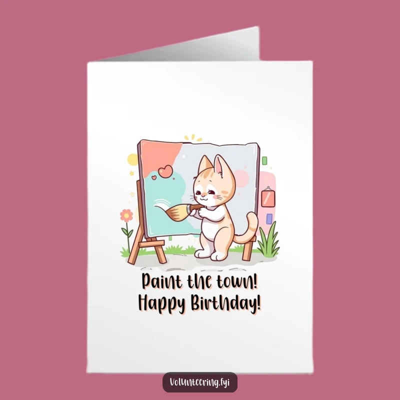 Free Printable Kitten Mural Birthday Card: Funny Downloadable Art for Artists