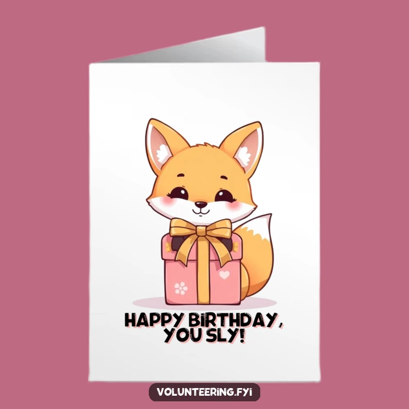 Free Printable Birthday Card: Smiling Fox Wraps Gift Funny Downloadable Gift for Present Lovers
