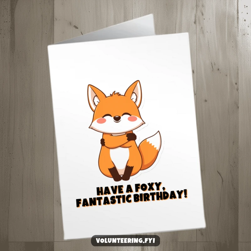 Funny Free Printable Fox Birthday Card: A joyous fox shares a warm, comforting hug, spreading birthday cheer and affection. A heartwarming downloadable greeting.