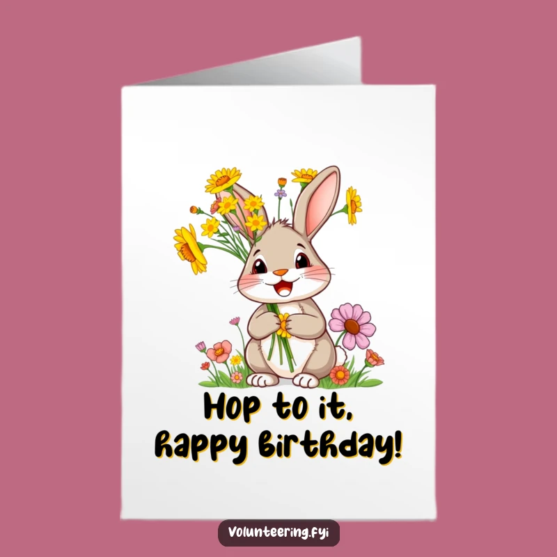 Free Printable Rabbit Birthday Card: Wildflower Cheer for a Happy Day - Downloadable