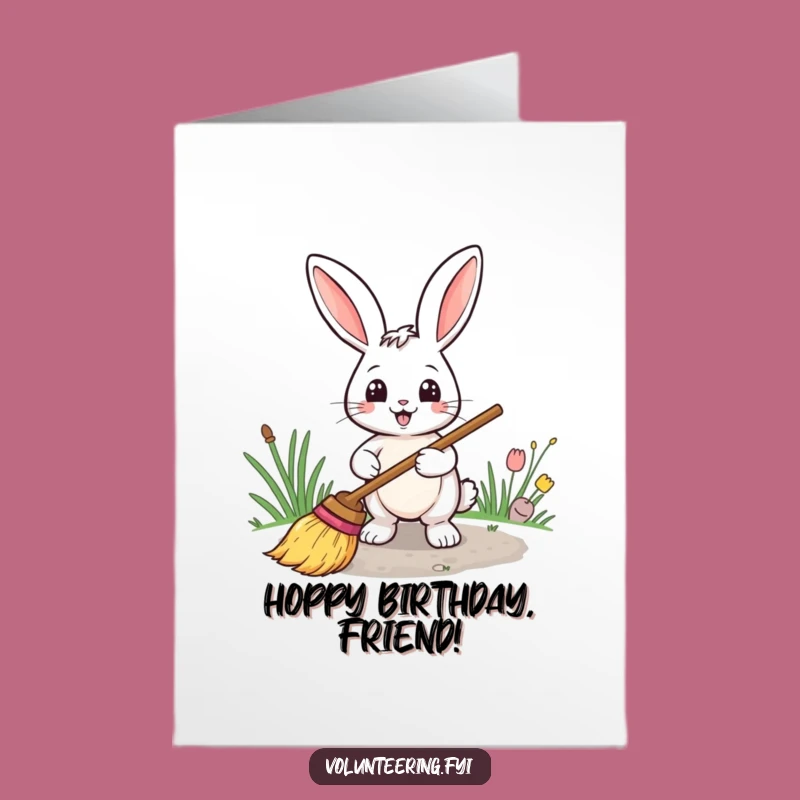 Free Printable Rabbit Sweeping Birthday Card: Cheerful Downloadable Greeting