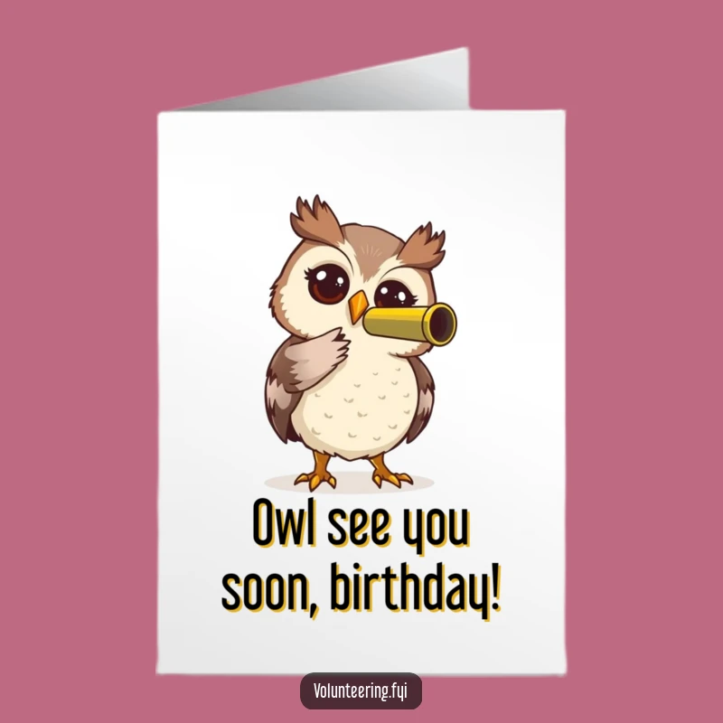 Free Printable Birthday Card: Curious Owl Telescope Funny Card Downloadable Gift