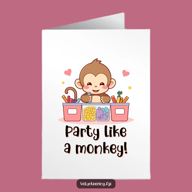 Free Printable Birthday Card: Funny Monkey's Sorting Fun - Downloadable Playful Gift!