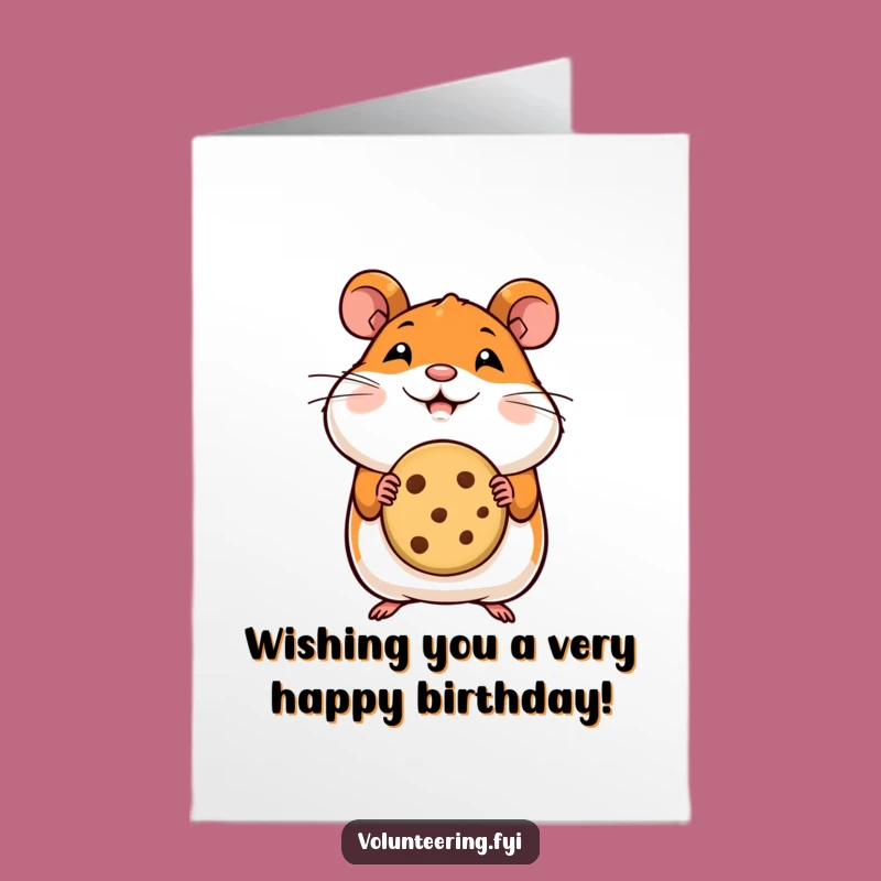 Free Printable Hamster Birthday Card: Happy Hamster with Cookie for a Sweet Day