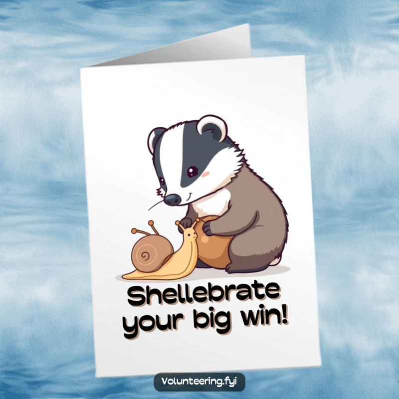 Funny Free Printable Congratulations Card: A diligent badger assists a snail in cleaning its shell, highlighting meticulous effort.