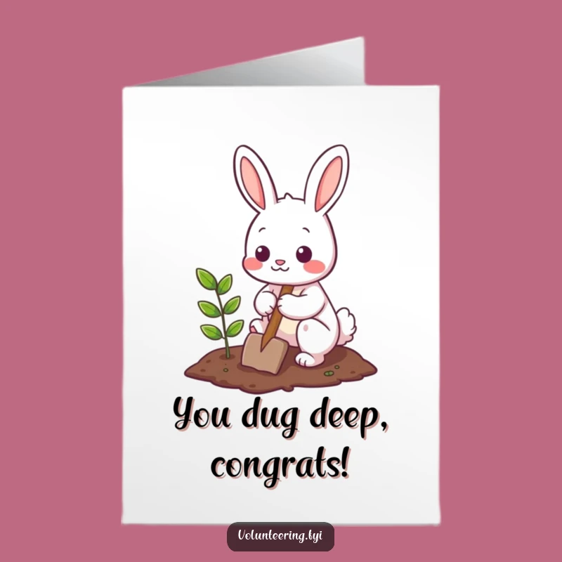 Free Printable Bunny Congratulations Card: Cute Gardener Bunny Planting Success Downloadable Gift