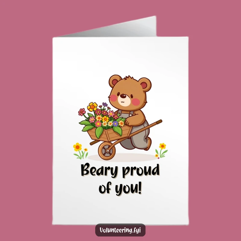 Free Printable Congrats Card: Bear Pushing Flowers - Celebrate Progress