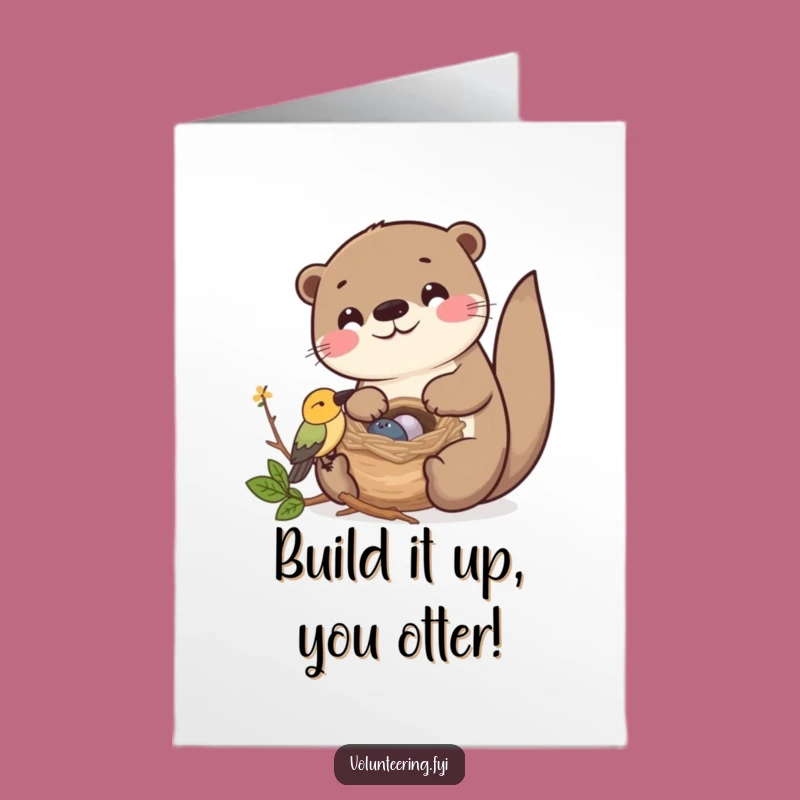 Free Printable Congrats Card: Kawaii Otter Nest, Funny Downloadable Teamwork