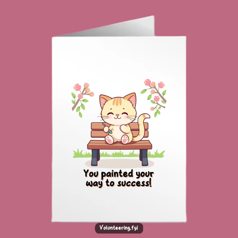 Free Printable Congrats Card: Talented Kawaii Cat Bench Art Downloadable