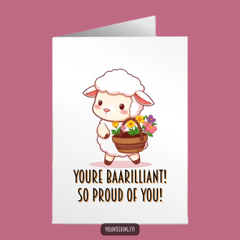 Free Printable Congratulations Card: Sheep with Flowers, Joyful Downloadable Achievement Gift