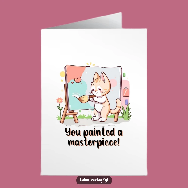 Free Printable Kitten Mural Congrats Card: Funny Downloadable Art for Achievements