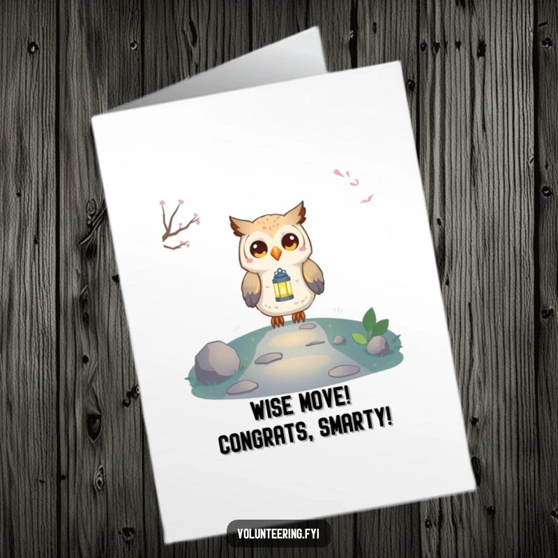 Funny Free Printable Congratulations Card: Owl Illuminates Path with Lantern, Celebrating Success, Smart and Bright.