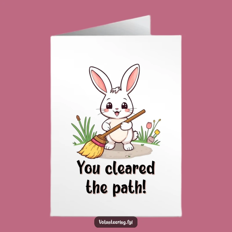 Free Printable Rabbit Sweeping Congrats Card: Tidy Downloadable Success