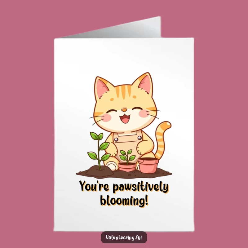 Free Printable Funny Cat Gardener Congrats Card: Growing Success Downloadable Gift