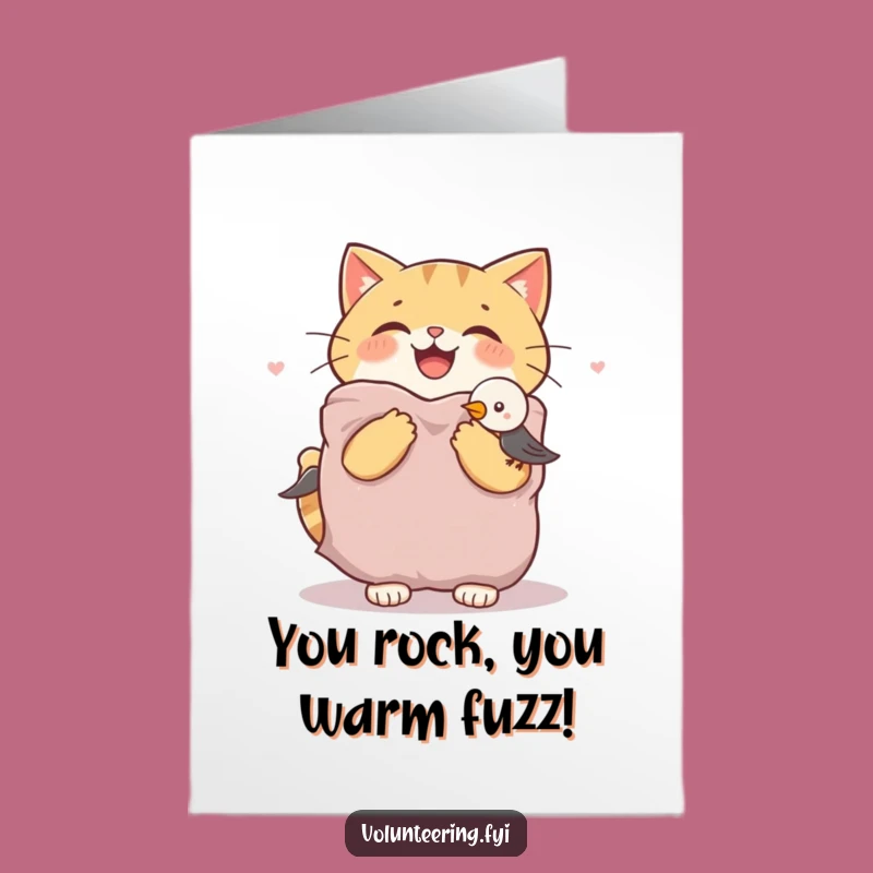 Free Printable Cat & Bird Card: Funny Congratulations Downloadable Gift for Kind Souls