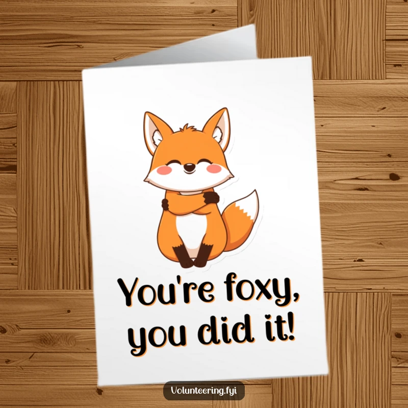 Funny Free Printable Fox Congratulations Card: A joyous fox embraces warmly, offering comforting congratulations and celebrating success. Downloadable heartfelt wishes.