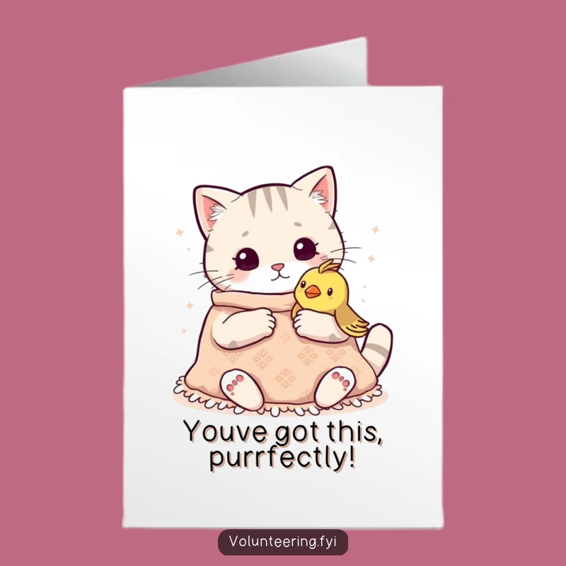 Free Printable Congrats Card: Caring Kawaii Cat Knitting, a Thoughtful Downloadable Gift