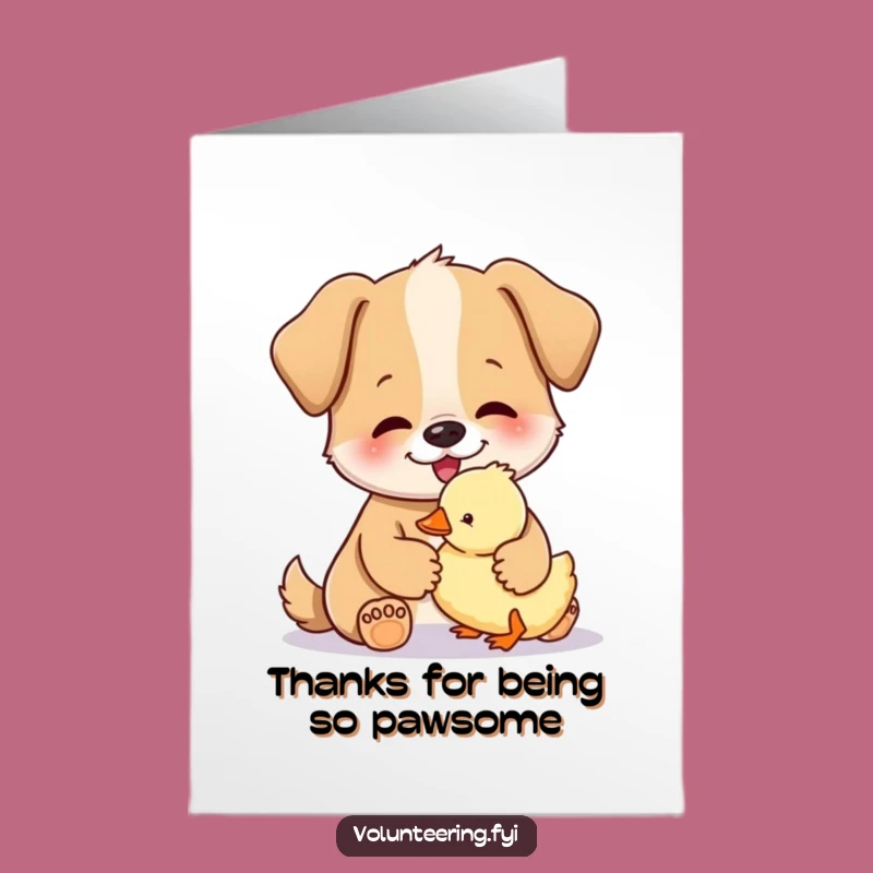Adorable Free Printable Thank You Card: Dog and Duckling, Kind Downloadable Gift