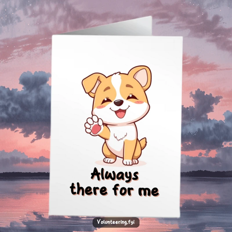 Funny free printable thank you card with a joyful dog character offering a friendly paw to another, expressing gratitude.
