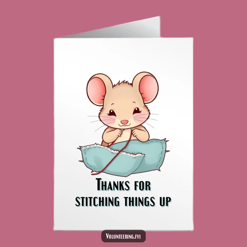 Free Printable Thank You Card: Cute Mouse Sewing, Express Gratitude with DIY Downloadable Gift