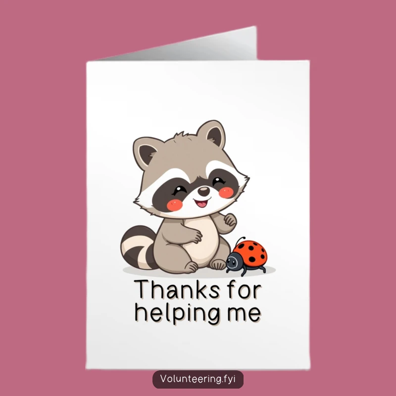 Free Printable Thank You Card: Grateful Kawaii Raccoon Lost Ladybug Gift