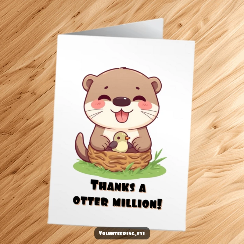 Funny Free Printable Thank You Card: Otter Nests Bird, Sweet Nature Scene, Gentle and Caring.