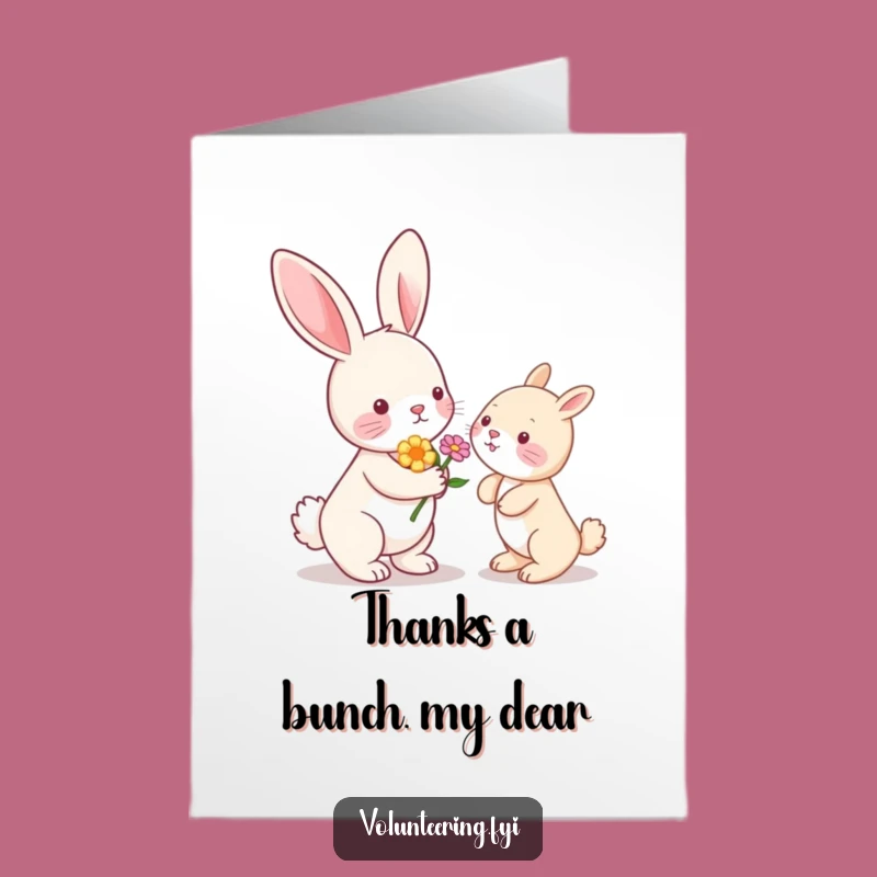 Free Printable Thank You Card: Kawaii Bunny Flower, Funny Downloadable Gratitude