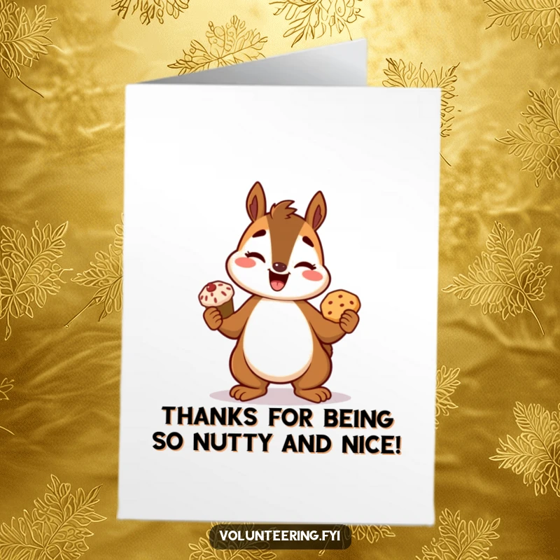 Funny Free Printable Squirrel Thank You Card: A giggling squirrel offers a freshly baked treat, expressing warm thanks. A sweet downloadable gesture of gratitude.