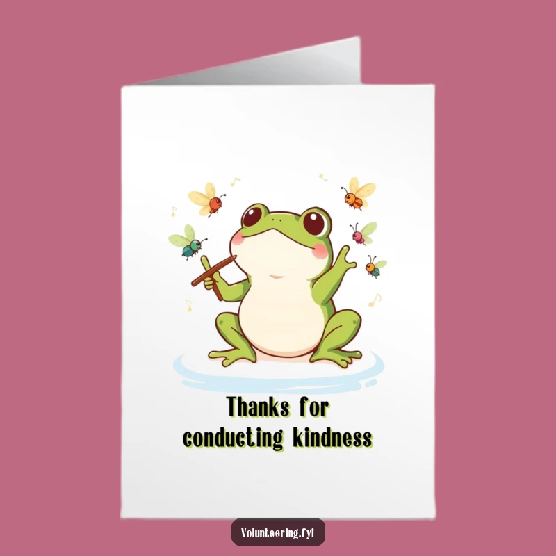 Free Printable Thank You Card: Grateful Kawaii Frog Conductor, a Musical Downloadable Gift