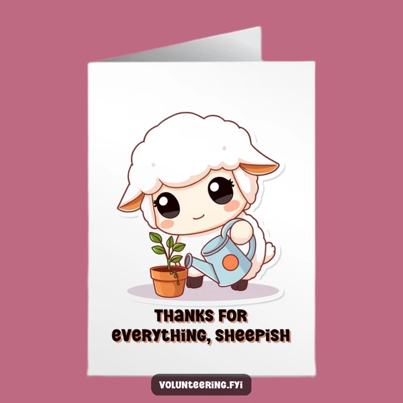 Free Printable Thank You Card: Kind Sheep Watering Plant - Grateful Gift