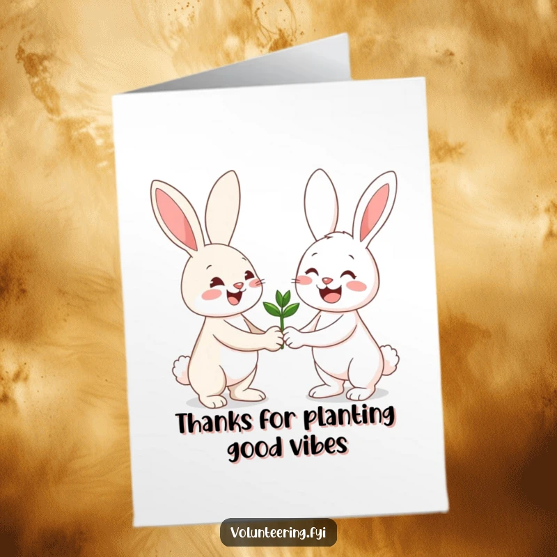 Funny Free Printable Thank You Card: A cheerful bunny shares a seedling, a sweet gesture for a thoughtful, downloadable gift.
