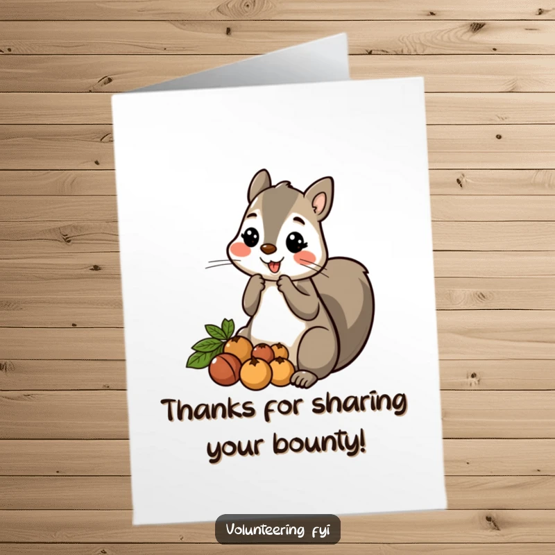 Funny Free Printable Thank You Card: A friendly cartoon squirrel happily shares its pile of nuts, offering a funny thank you.