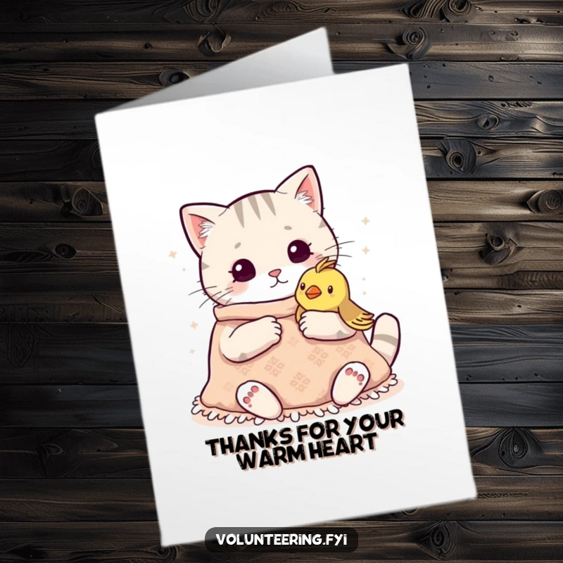Free Printable Thank You Card: Adorable Kawaii cat knitting a soft blanket, expressing thanks for your warmth.