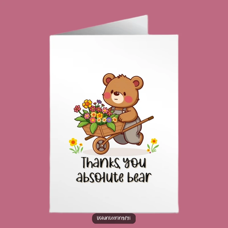 Free Printable Thank You Card: Bear Pushing Flowers - Grateful Gesture