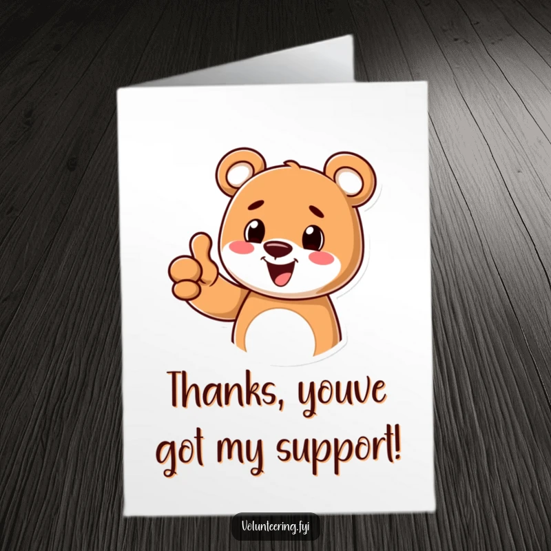 Funny Free Printable Thank You Card: Cheerful cartoon bear giving a friendly thumbs up, showing thanks and approval