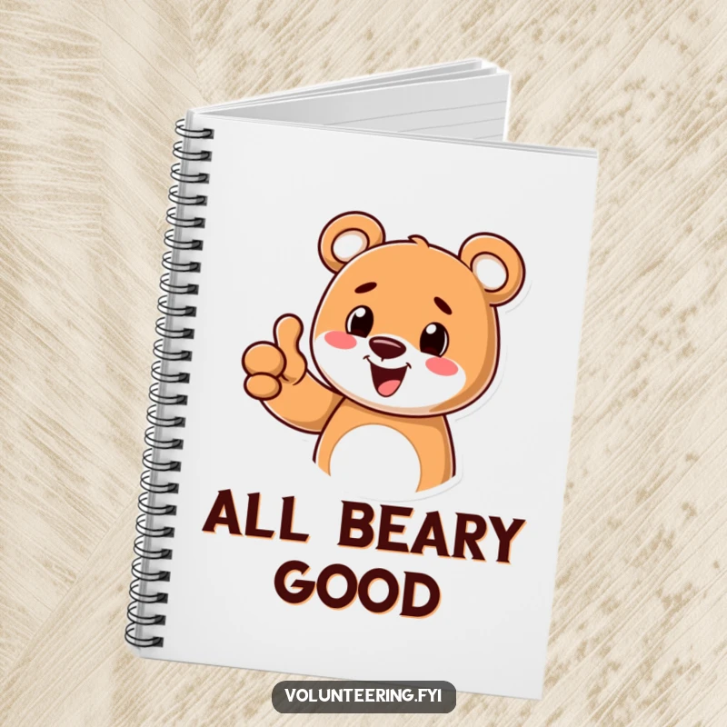Funny notebook adorned with a cheerful cartoon bear giving a thumbs up, perfect for journaling, planning, and jotting down brilliant ideas.