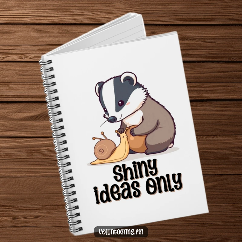Funny badger notebook featuring a diligent badger helping a snail clean its shell, perfect for recording detailed thoughts.
