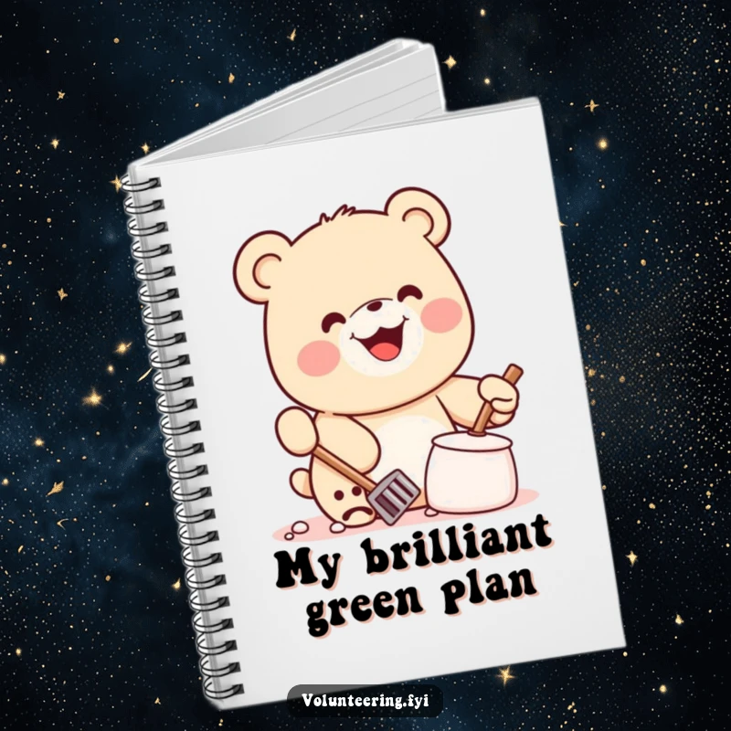Funny Kawaii Bear Notebook: Cute journal featuring a smiling bear cleaning, ideal for jotting down thoughts with a humorous touch.