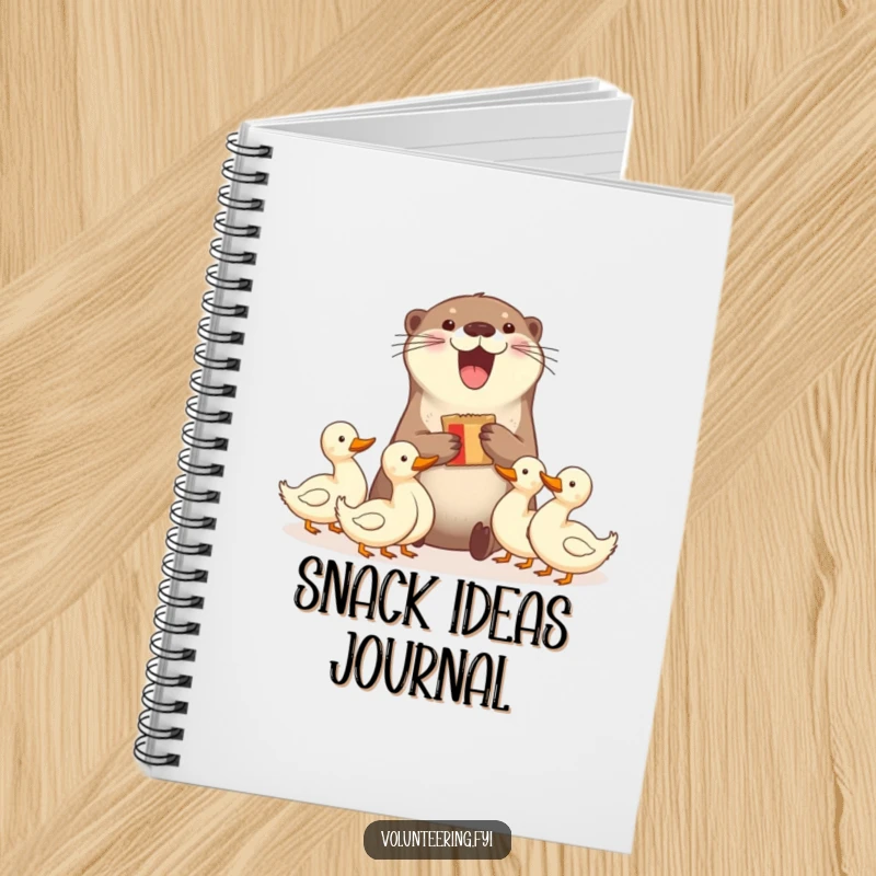 Funny notebook with a delighted otter sharing snacks with ducks, perfect for journaling with humorous sharing vibes. Perfect funny gift.