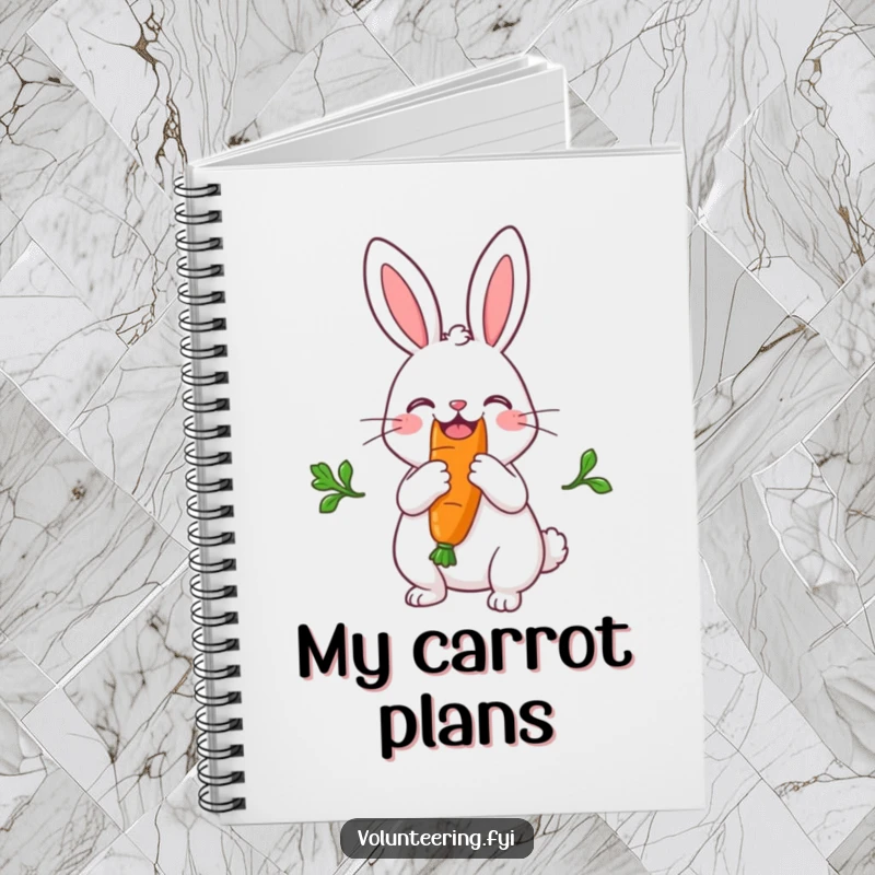 Funny notebook cover with a cheerful rabbit sharing a large carrot, perfect for notes and doodles.