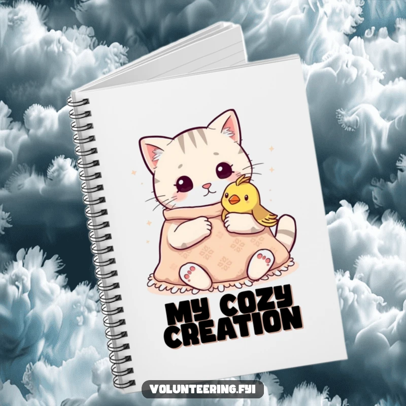 Funny Kawaii Cat Knitting Notebook: Adorable notebook with a cat knitting a blanket, perfect for journaling with a touch of warmth.