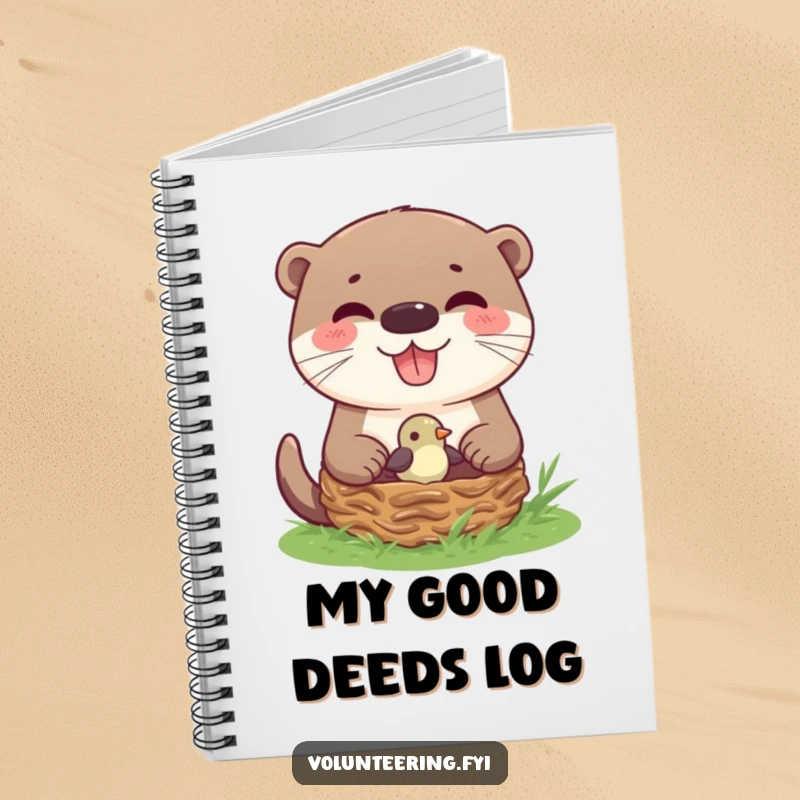 Funny Otter Helping Bird Nest Notebook with a joyful otter carefully helping a small bird return to its nest, ideal for note-takers.