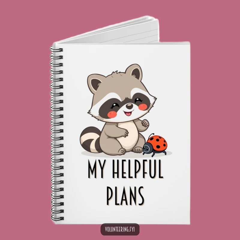 Funny Kawaii Raccoon Ladybug Notebook, Kindness Journal, Creative Gift