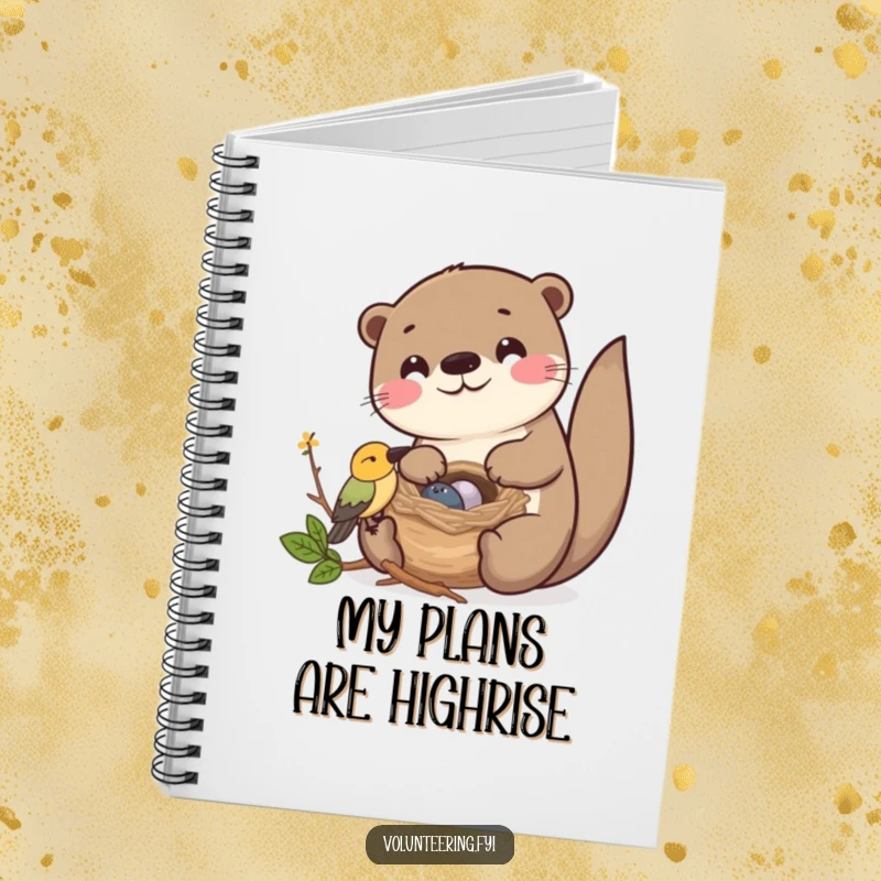 Funny Kawaii otter helping a bird build its nest, cute notebook for friends, journal.