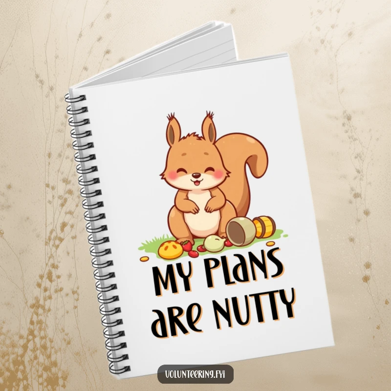Funny Squirrel Picnic Notebook featuring a playful squirrel tidying picnic items with a smile, ideal for journaling and planning.