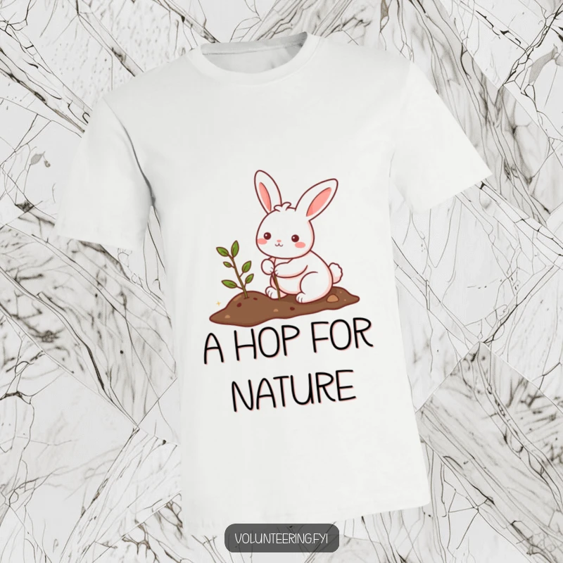 Funny t-shirt featuring a kawaii bunny planting a small tree, promoting a love for nature and environmental consciousness.